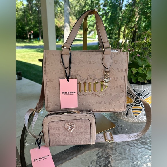 Juicy Couture Handbags - NWT- Juicy Couture Beige Tote and Wallet Set